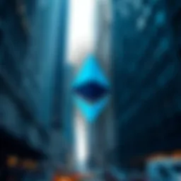 Ethereum logo in front of Wall Street buildings showcasing the future of finance