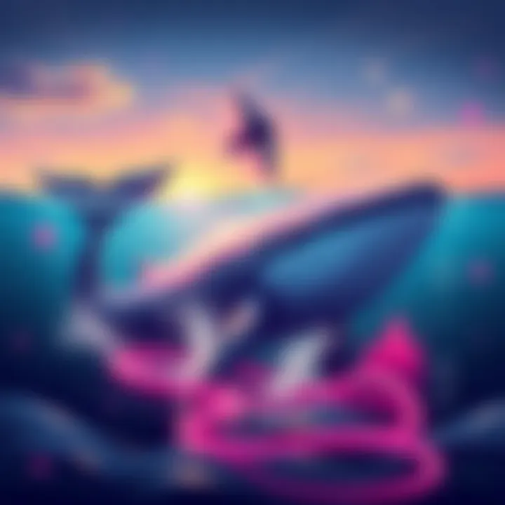 An illustration showing a whale symbolizing an Ethereum investor making a large investment as ETH price rebounds.
