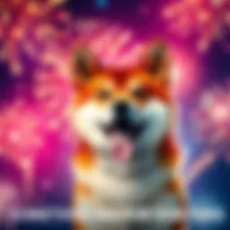 A vibrant graphic showing a Shiba Inu dog with fireworks in the background, symbolizing excitement and new developments in the SHIB community