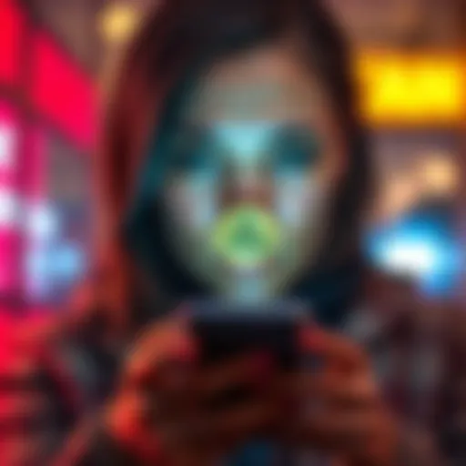 A concerned person looking at their phone with a warning symbol, representing a scam related to Coinbase phone calls