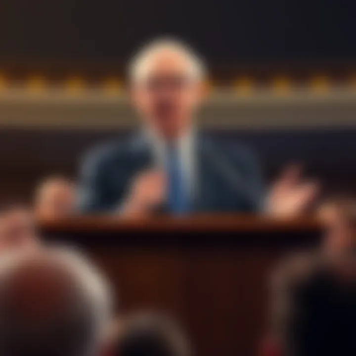 Fed Chair Jerome Powell addressing an audience about interest rates and economic policies during a press conference