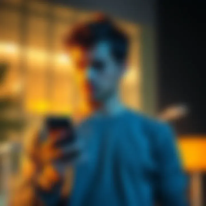 A person holding their final paycheck, looking thoughtfully at a smartphone displaying cryptocurrency charts.