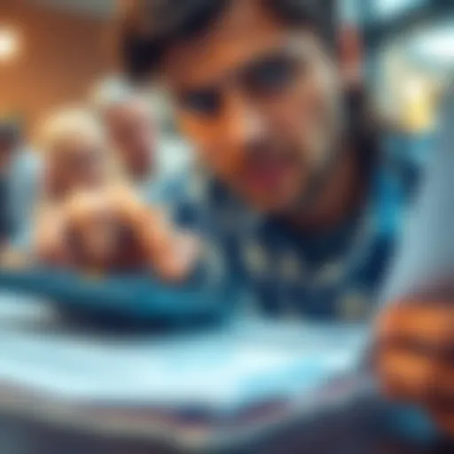 A close-up of a person analyzing financial documents with mismatched numbers on a calculator and papers, looking concerned about discrepancies.