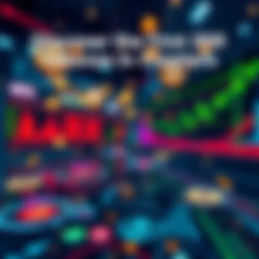 Visual representation of digital tokens in a floating market environment with graphs and charts illustrating market trends and investment opportunities