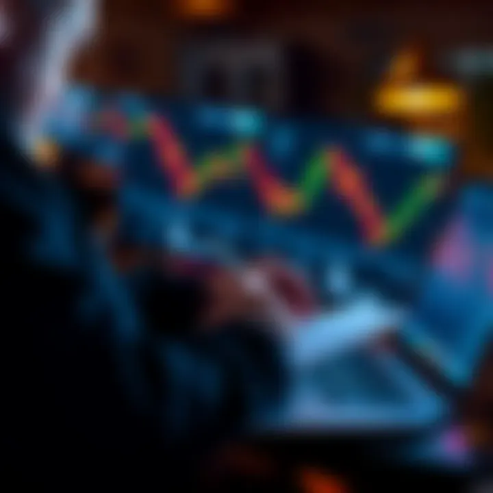 A person looking at Bitcoin charts on a laptop while taking notes, representing a first-time buyer seeking advice on savings and investment strategies in cryptocurrency.