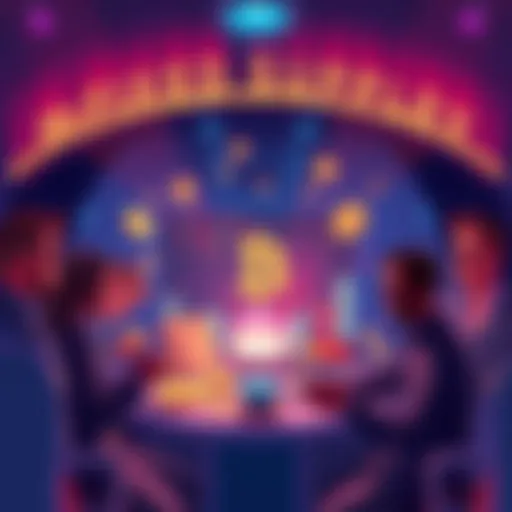 Illustration showing various assets like coins and stocks with a fixed supply limit, surrounded by people discussing their value and demand.