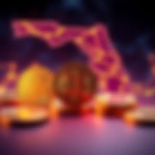A digital representation of Bitcoin coins with a Florida outline in the background, symbolizing the state's new crypto legislation.