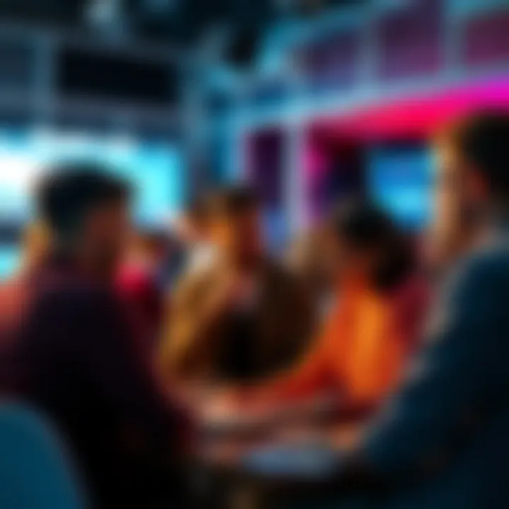 A group of individuals sharing thoughts and ideas on a forum, highlighting the benefits of participation.