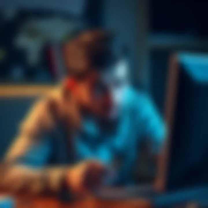 A person looking frustrated while holding a computer and USB passkey, illustrating the struggle to access Coinbase accounts.