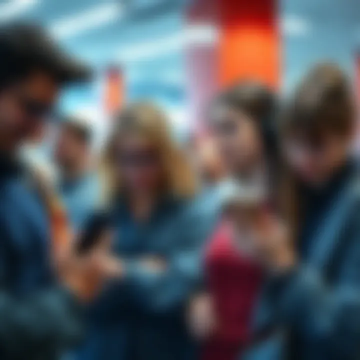 Group of frustrated customers looking at their phones with expressions of disappointment, highlighting issues with Revolut's fraud recovery services