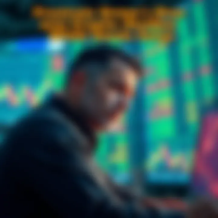 An investor looking at a screen with rising stock prices while appearing frustrated, representing disappointment in crypto losses