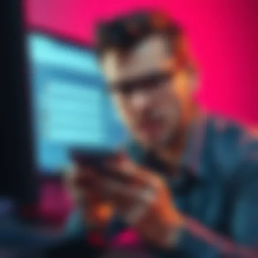 A person expressing frustration while holding a Ledger Nano S device, looking at a computer screen with customer support chat open