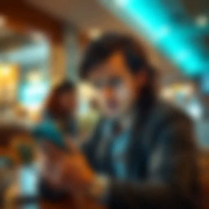A person looking puzzled while checking their phone in a cafe, concerned about missing international payments with Revolut.