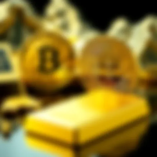 A visual showing gold bars beside a Bitcoin symbol, illustrating the comparison between gold's value and Bitcoin's appeal.