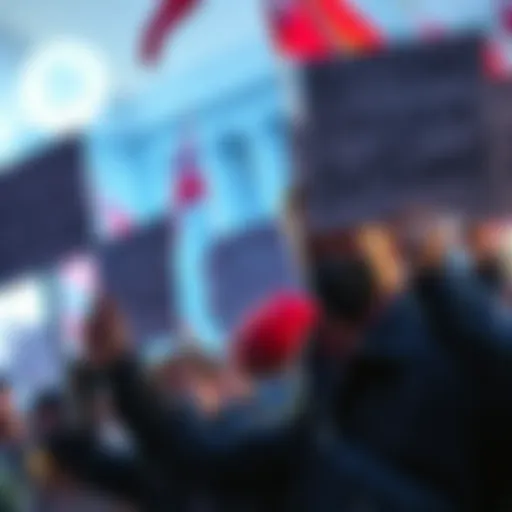 A frustrated crowd holds signs protesting the government crackdown on Buttcoins and frozen funds, illustrating anger in the crypto community.