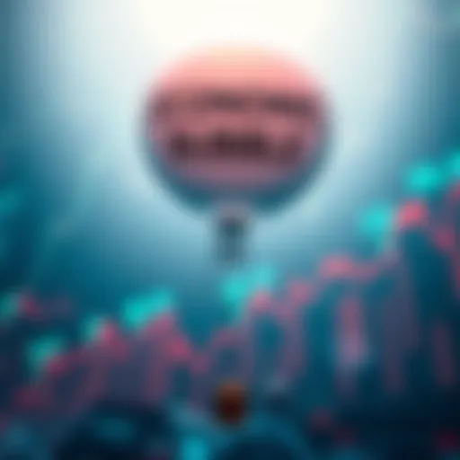 A graphic showing a balloon labeled 'Economic Bubble' rising against a backdrop of stock market charts and increasing investment figures