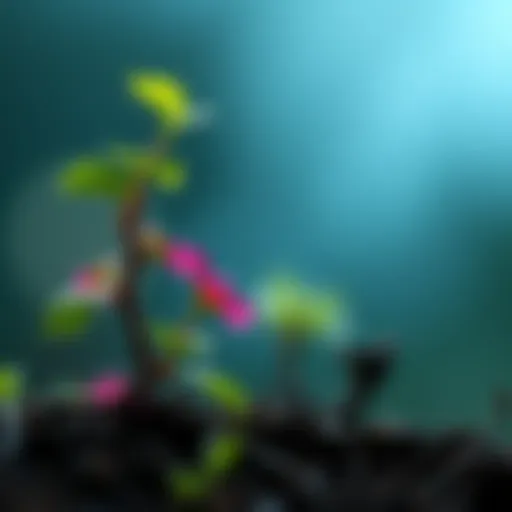 A plant growing gradually until it suddenly blooms with vibrant flowers, symbolizing change.
