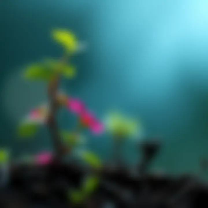 A plant growing gradually until it suddenly blooms with vibrant flowers, symbolizing change.