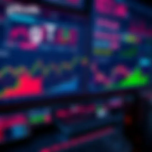 A digital trading interface showcasing stocks and indices with vibrant graphs and charts.