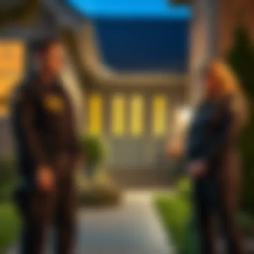 Haliey Welch stands outside her home speaking with two FBI agents during a cryptocurrency investigation.