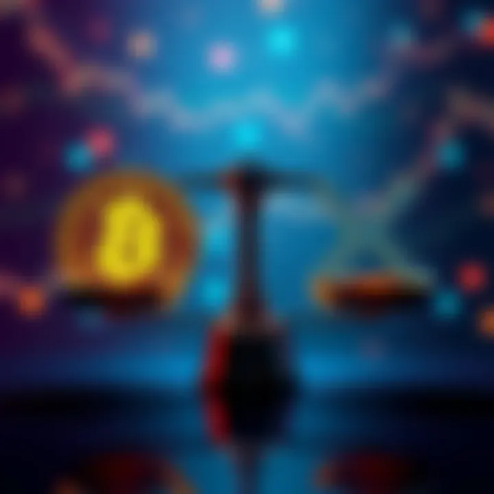 Visual representation of HBAR and XRP symbols with a scale to emphasize their strengths and weaknesses.