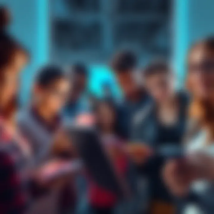 A group of diverse people engaging with digital devices, exploring the new Hedera To Earn platform for decentralized finance opportunities.