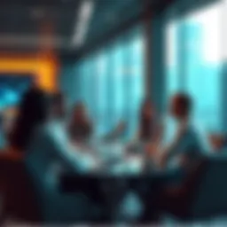 People discussing the future of the Hedera token in a modern office setting