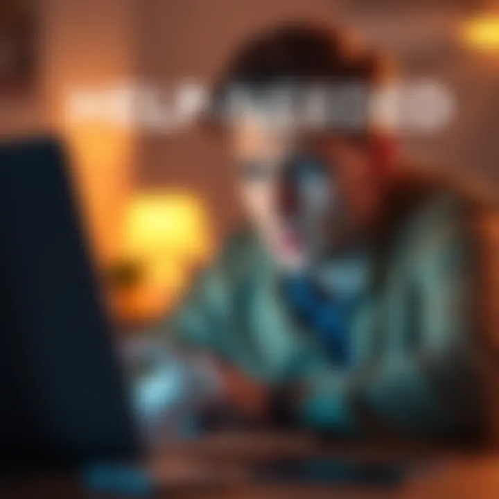A person looking frustrated while using a laptop, depicting issues with account access