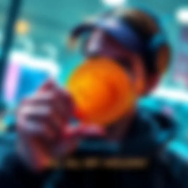 A person looking at a Dogecoin symbol with a thoughtful expression, symbolizing the decision to sell cryptocurrency holdings