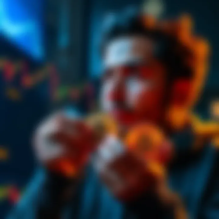 A person holding Bitcoin coins with a thoughtful expression, contemplating investment decisions