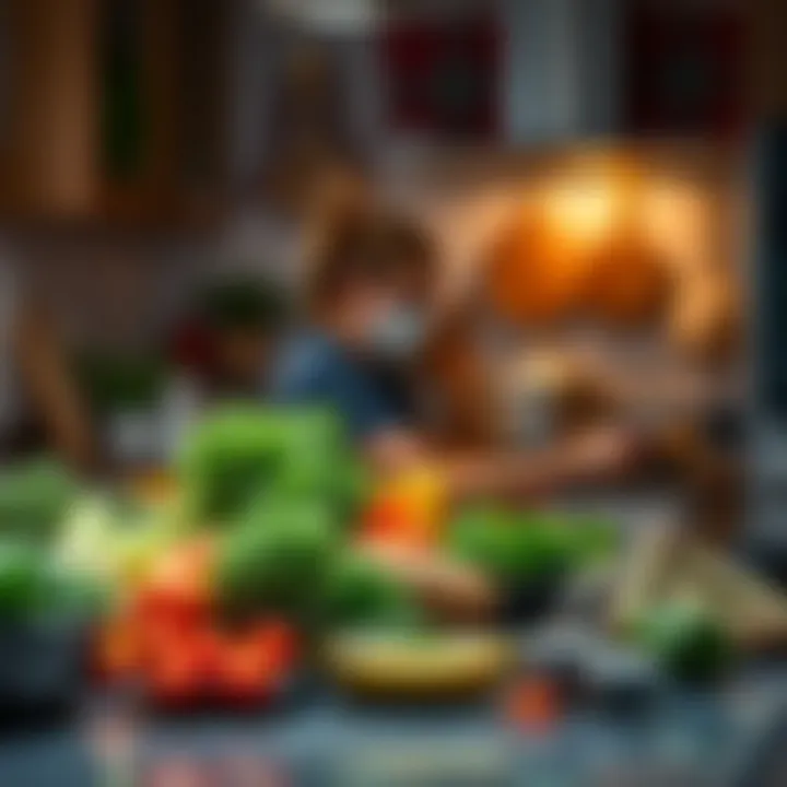 A person preparing fresh ingredients in a kitchen, showcasing a vibrant home cooking scene