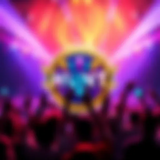A vibrant graphic showcasing the HUNT coin logo with colorful art elements representing community and rewards, set against a backdrop of excited people