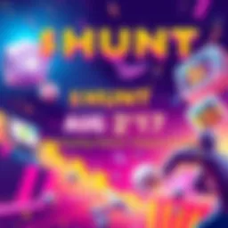 Colorful graphic promoting the launch of $HUNT project with details about Telegram lotteries and token rewards