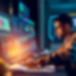 A person analyzing cryptocurrency options with a laptop and charts, considering how to invest $100 in 2025.