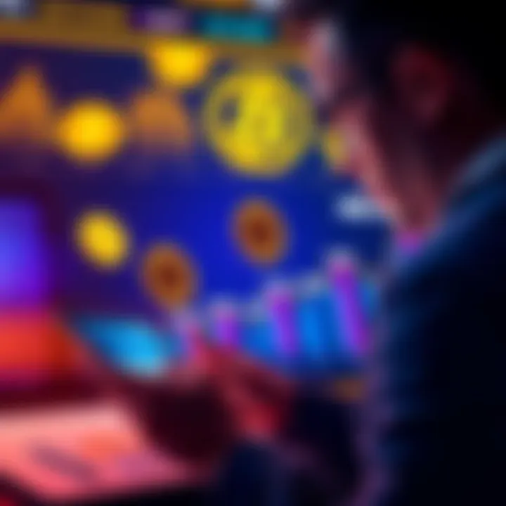 Investing in Bitcoin A person analyzing a chart with Bitcoin symbols and dollar signs while considering investment options for their savings.