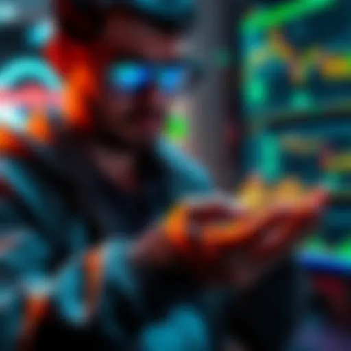 A person analyzing cryptocurrency market trends while holding Hedera coins