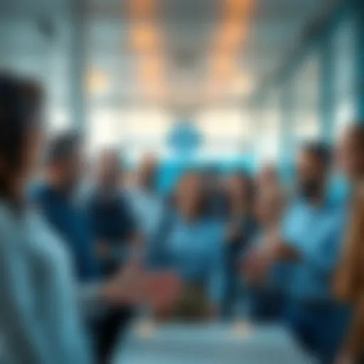 A group of diverse people excitedly discussing investment strategies in a bright, modern environment.