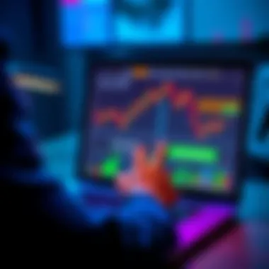 Investments in a Portfolio A person analyzing investment charts and graphs on a laptop, considering whether to sell or hold their assets.