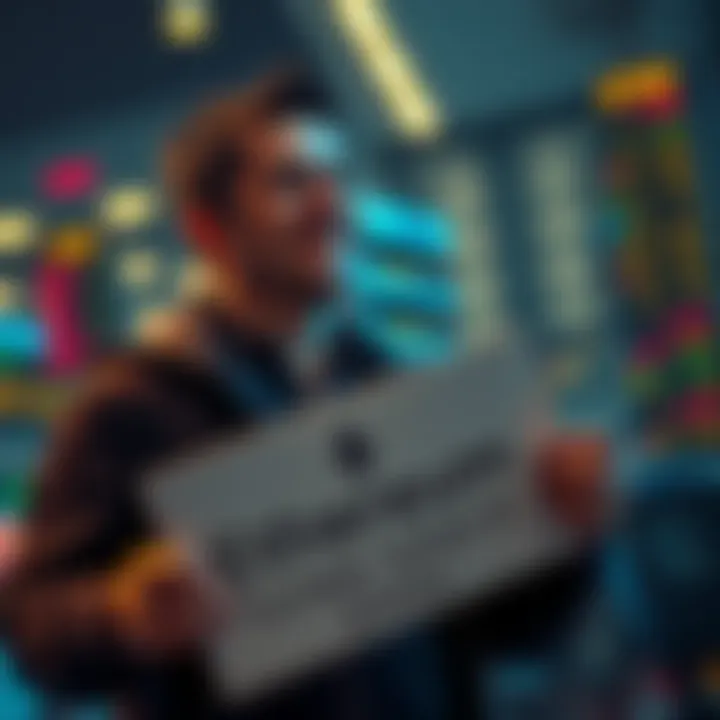 An investor looking relieved while selling stocks and holding a sign for Ethereum at $3100