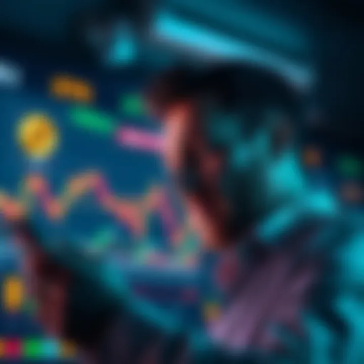 An investor looking at a financial chart with Bitcoin and ETF graphs alongside each other, weighing options for a balanced portfolio.