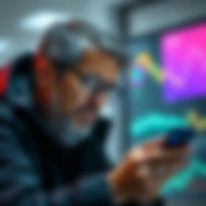 Investor looking frustrated while checking account balance after account restriction