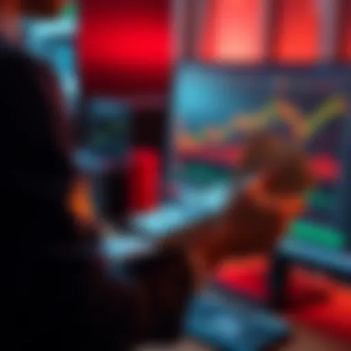 An investor holding a stack of money while looking at a stock chart on a computer screen, indicating a recent investment move.