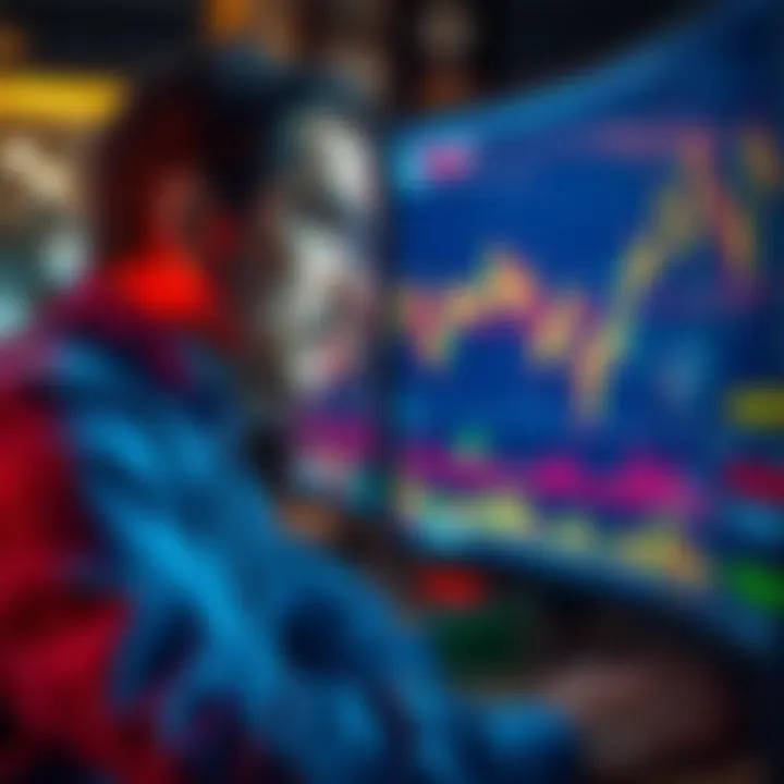 A worried investor examining fluctuating stock charts on a computer screen, reflecting the stress of holding investments for five years