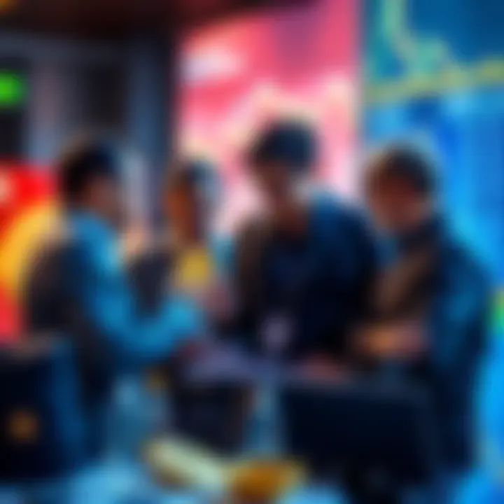 Group of investors discussing cryptocurrency purchases during a market dip