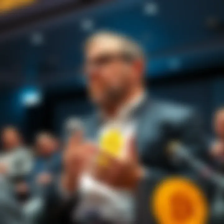 Jameson Lopp speaks about protecting Bitcoin from quantum threats, suggesting freezing transactions from legacy wallets in a conference setting.