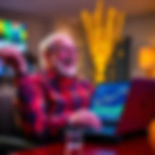 John celebrating with a laptop showing charts of BabyDogeJesus420 and other altcoins, smiling and dreaming of retirement.