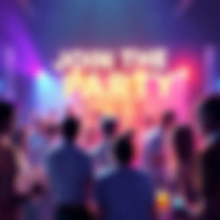 Colorful graphic depicting people engaging in lively discussions during a $0.25 party in the comments