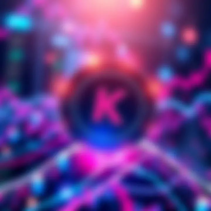 Graphic showing the KAS token logo with trading symbols
