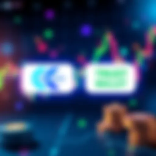 An illustration showing Kraken and Trust Wallet logos with tokenized stock symbols like charts and coins in the background.