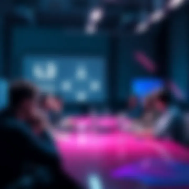 Group of people discussing blockchain technology and crosschain messaging concepts at a meeting.